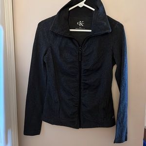 Calvin Klein- Zip Up, Ruched, stretchy long sleeve top w/double pockets Size:S